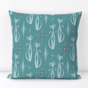 Velvet White Cat Pillows, Teal, Turquoise, Atomic, MCM, Studioxtine